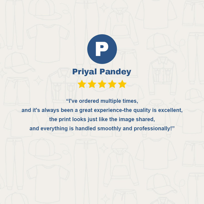 WYO Five-star review from Priyal Pandey with a patterned background