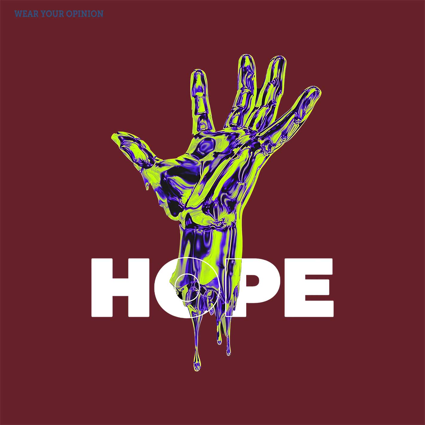 WYO Translucent hand with 'HOPE' text on a maroon background