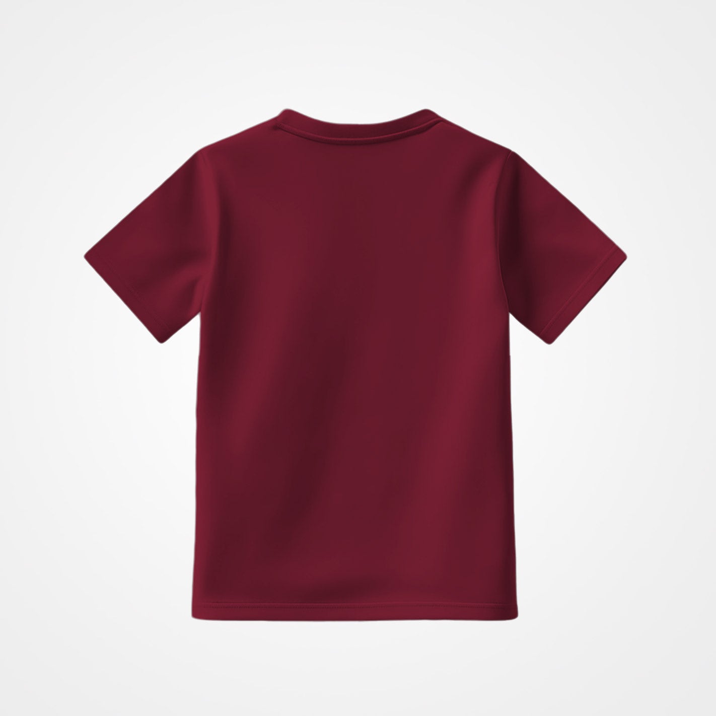 Back view of a WYO Maroon t-shirt on a white background