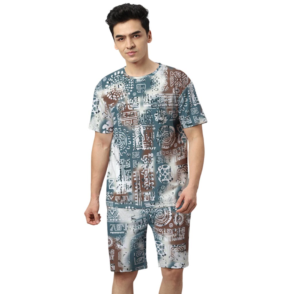 WYO Man wearing a patterned outfit on a white background