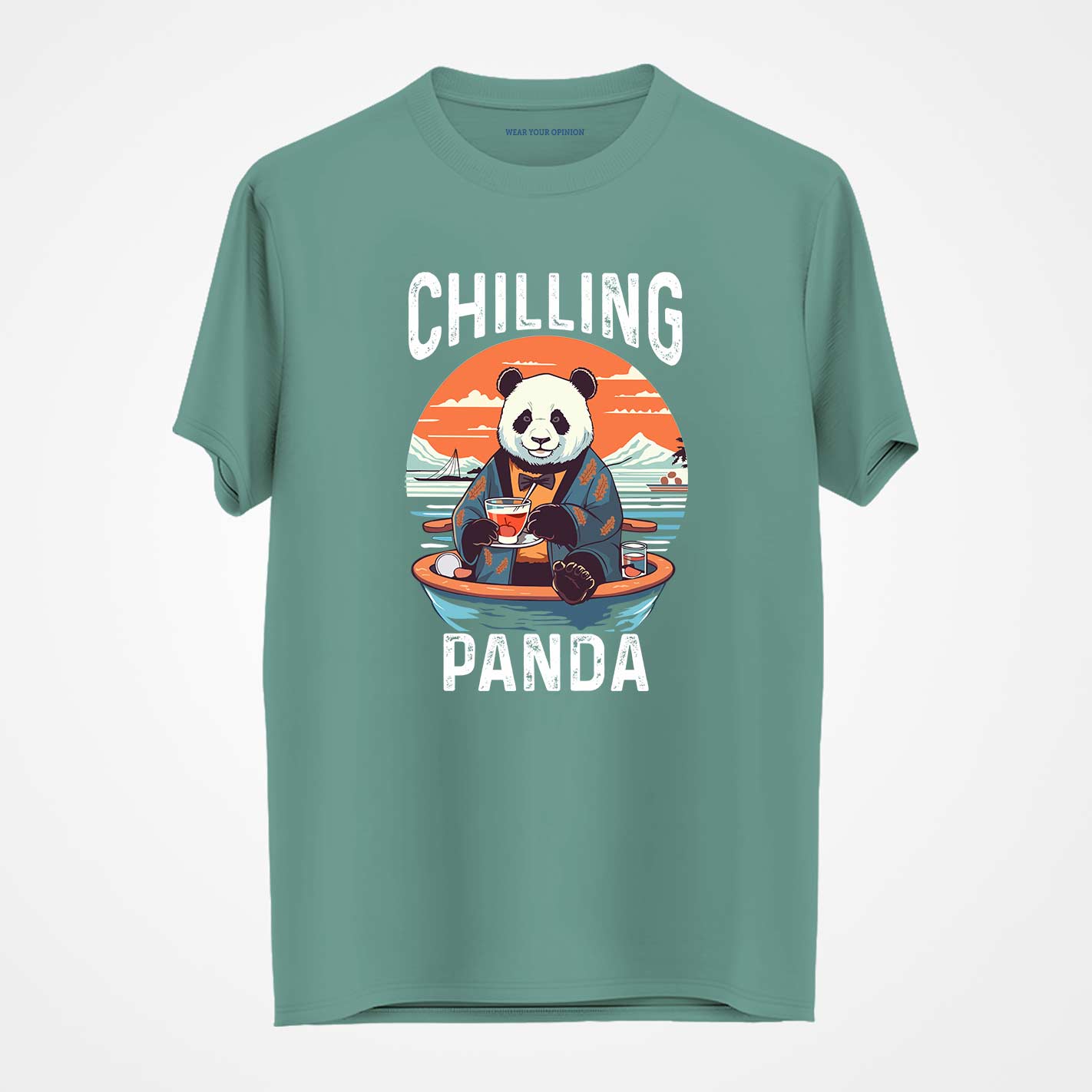 WYO Mint t-shirt with a panda graphic and 'Chilling Panda' text on a white background