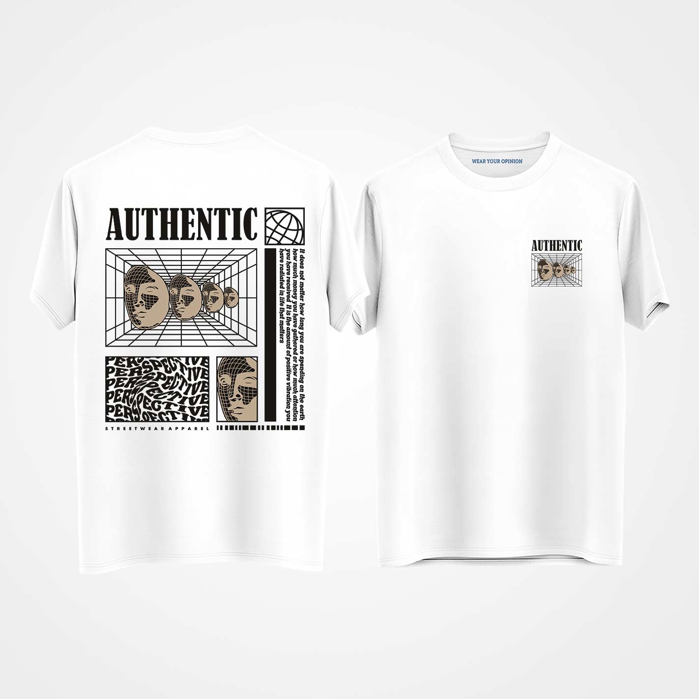 WYO White t-shirt with graphic design and 'Authentic' text on a white background