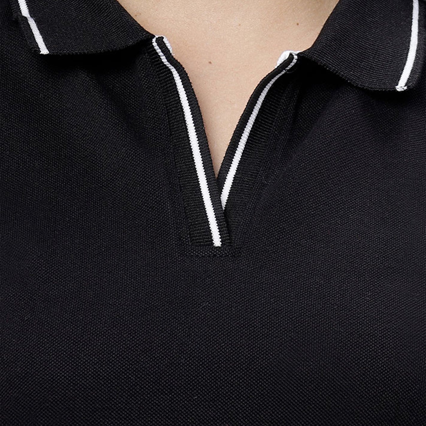 WYO Black polo dress with white tipped collar and V-neck detail