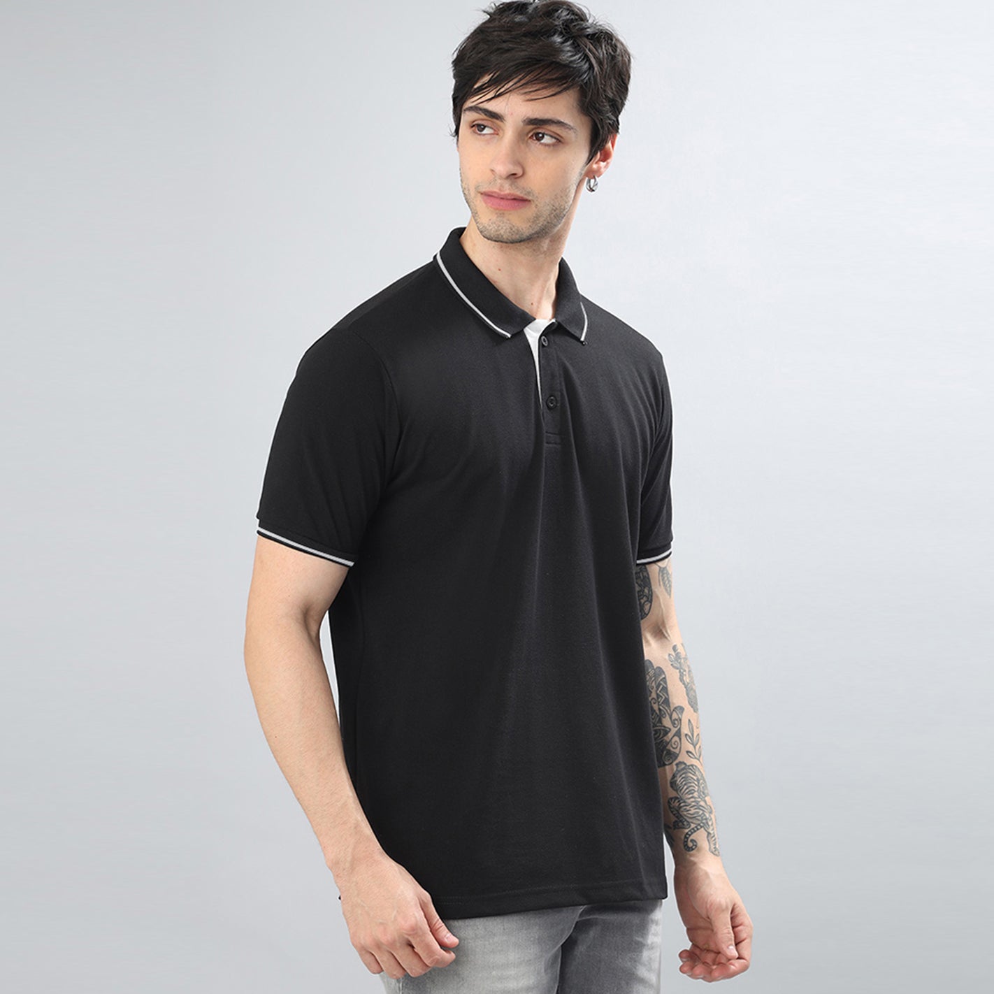 Front view of WYO Black Tipped Polo T-Shirt for Men
