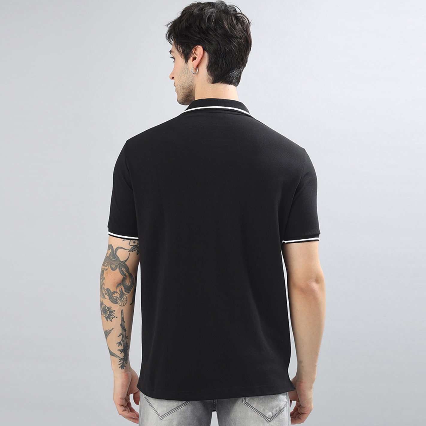 Back view of WYO Black Tipped Polo T-Shirt for Men