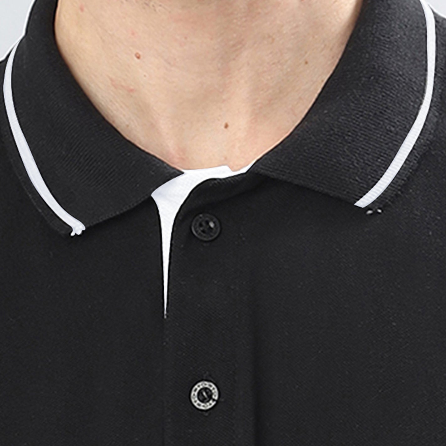 Close-up of Black Tipped Polo Collar on WYO Men's Polo T-Shirt