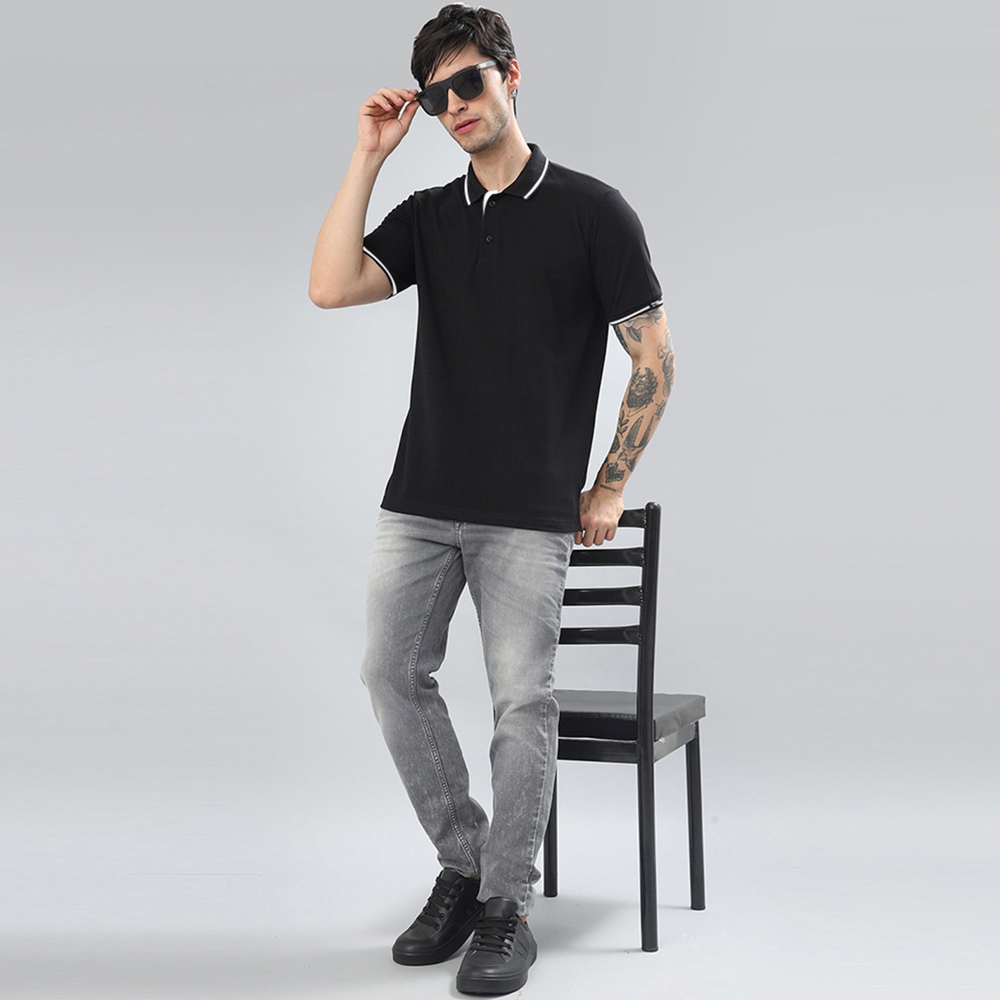 Front view of WYO Black Tipped Polo T-Shirt for Men