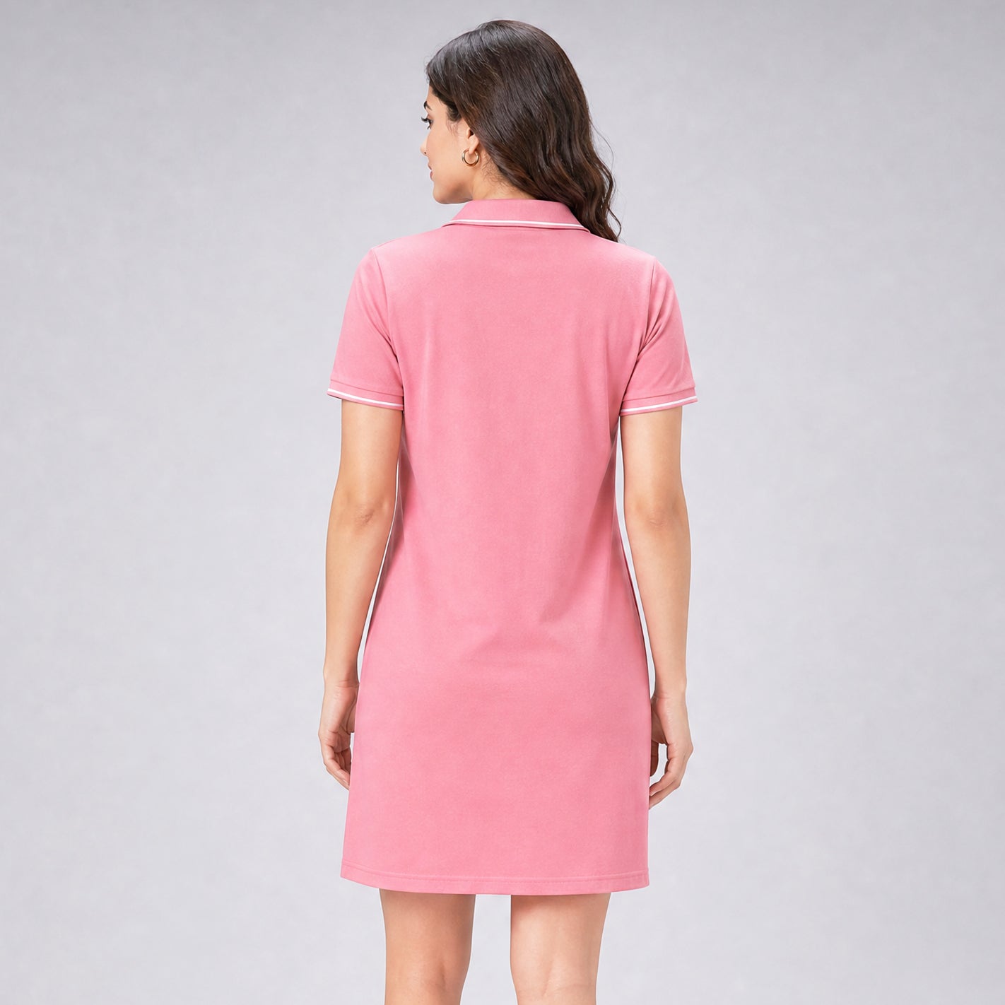 WYO blush pink polo dress back view showing tipped collar and A-line silhouette