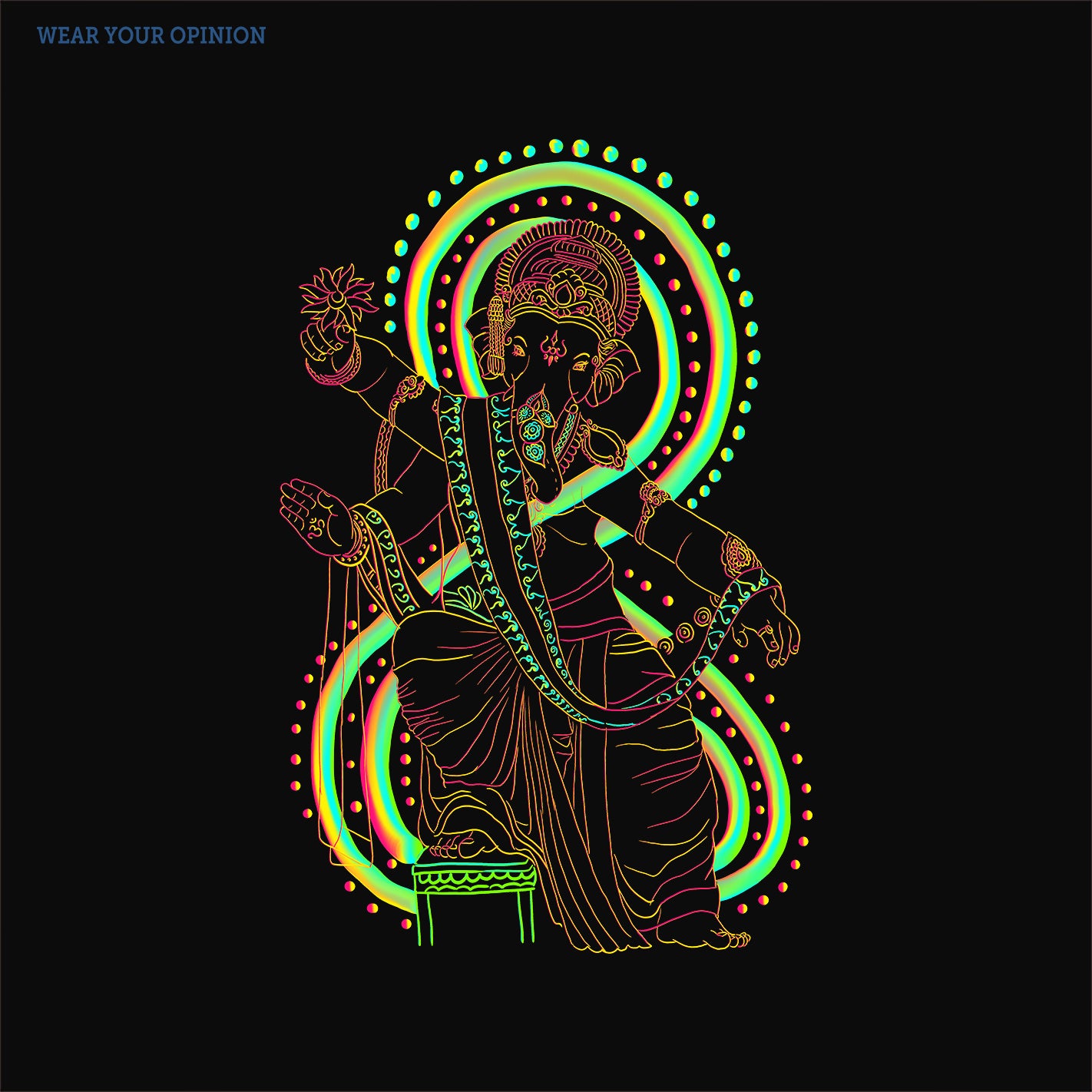 Close-up of WYO Chaturbhuj Ganesha Neon T-Shirt