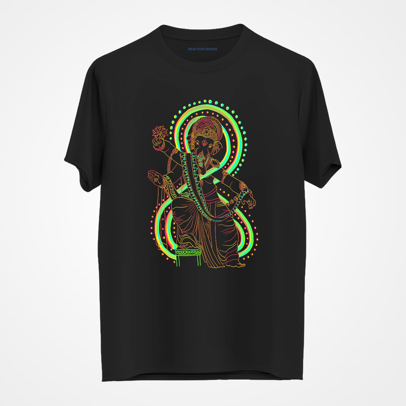 Front view of WYO Chaturbhuj Ganesha Neon T-Shirt