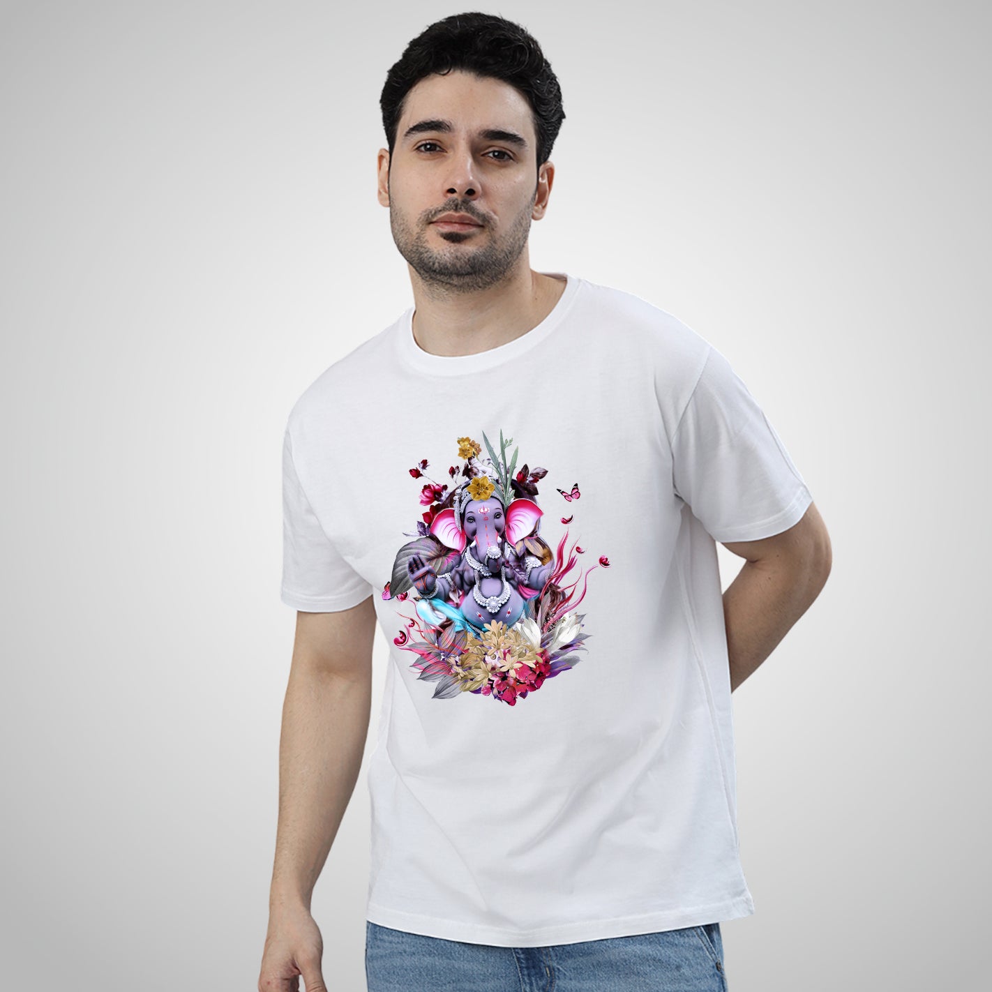 Man wearing a WYO Floral Ganesha T-Shirt