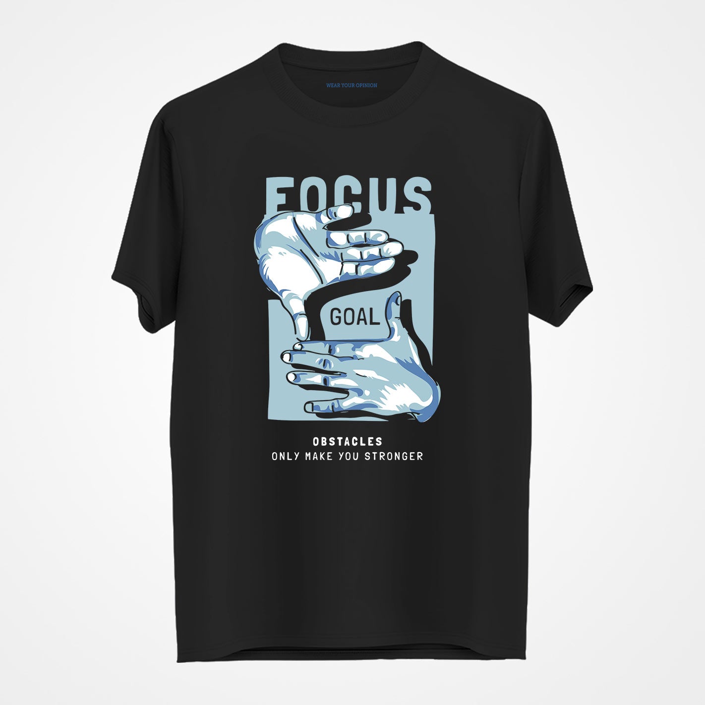 WYO Black t-shirt with motivational graphic and text on a white background