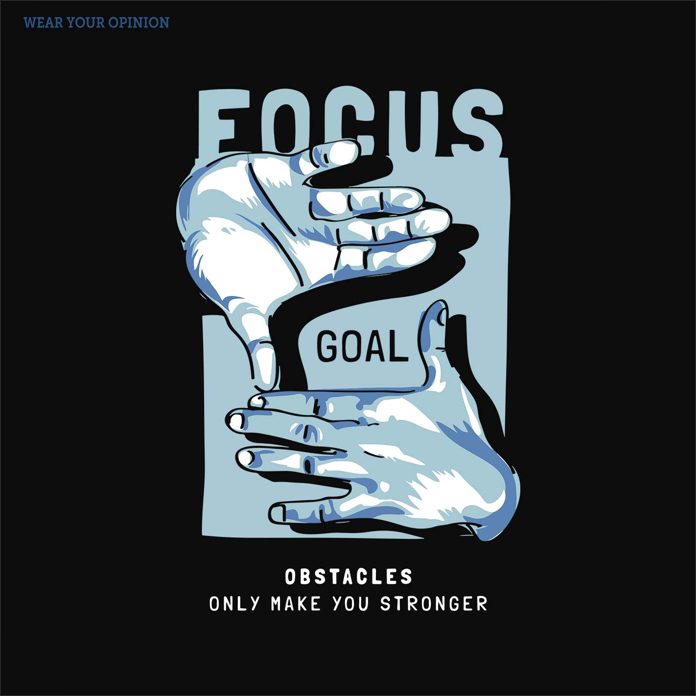 WYO Design with hands holding a block labeled 'Goal' against a black background, featuring motivational text.