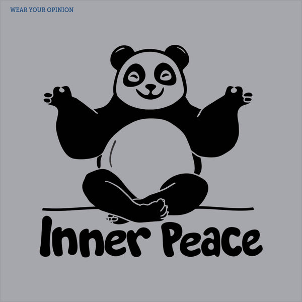 Panda sitting cross-legged with 'Inner Peace' text on a WYO cement background