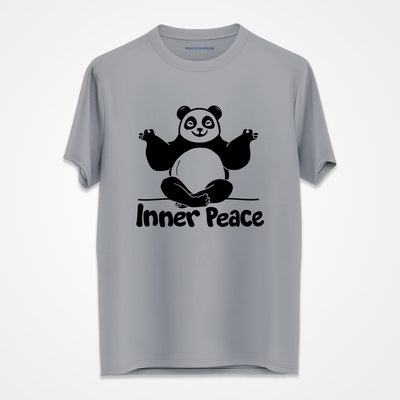 WYO cement t-shirt with a panda illustration and 'Inner Peace' text on a white background