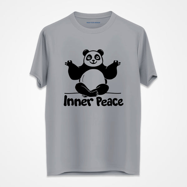 WYO cement t-shirt with a panda illustration and 'Inner Peace' text on a white background