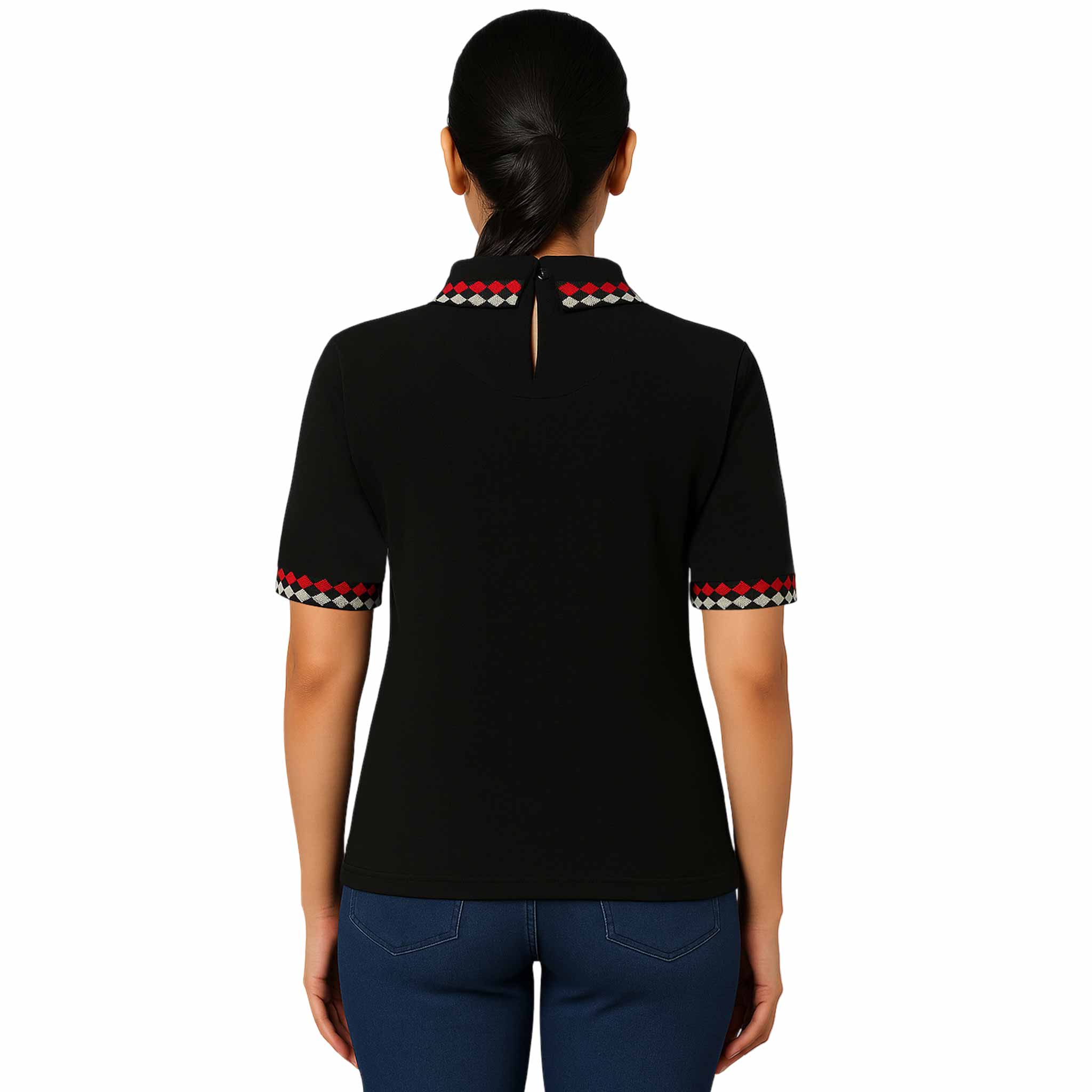 Women Jacquard Collar No Placket Polo