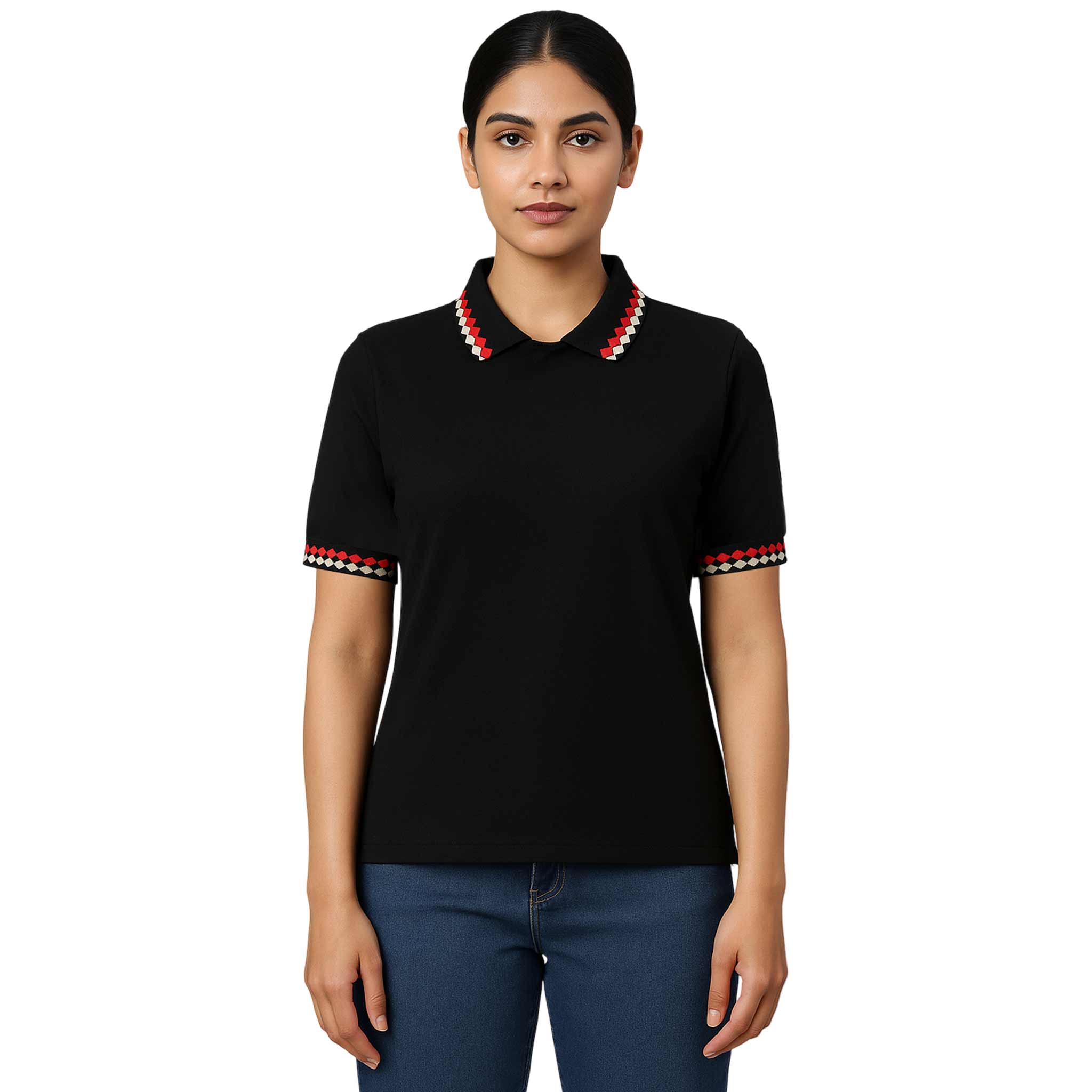 Women Jacquard Collar No Placket Polo
