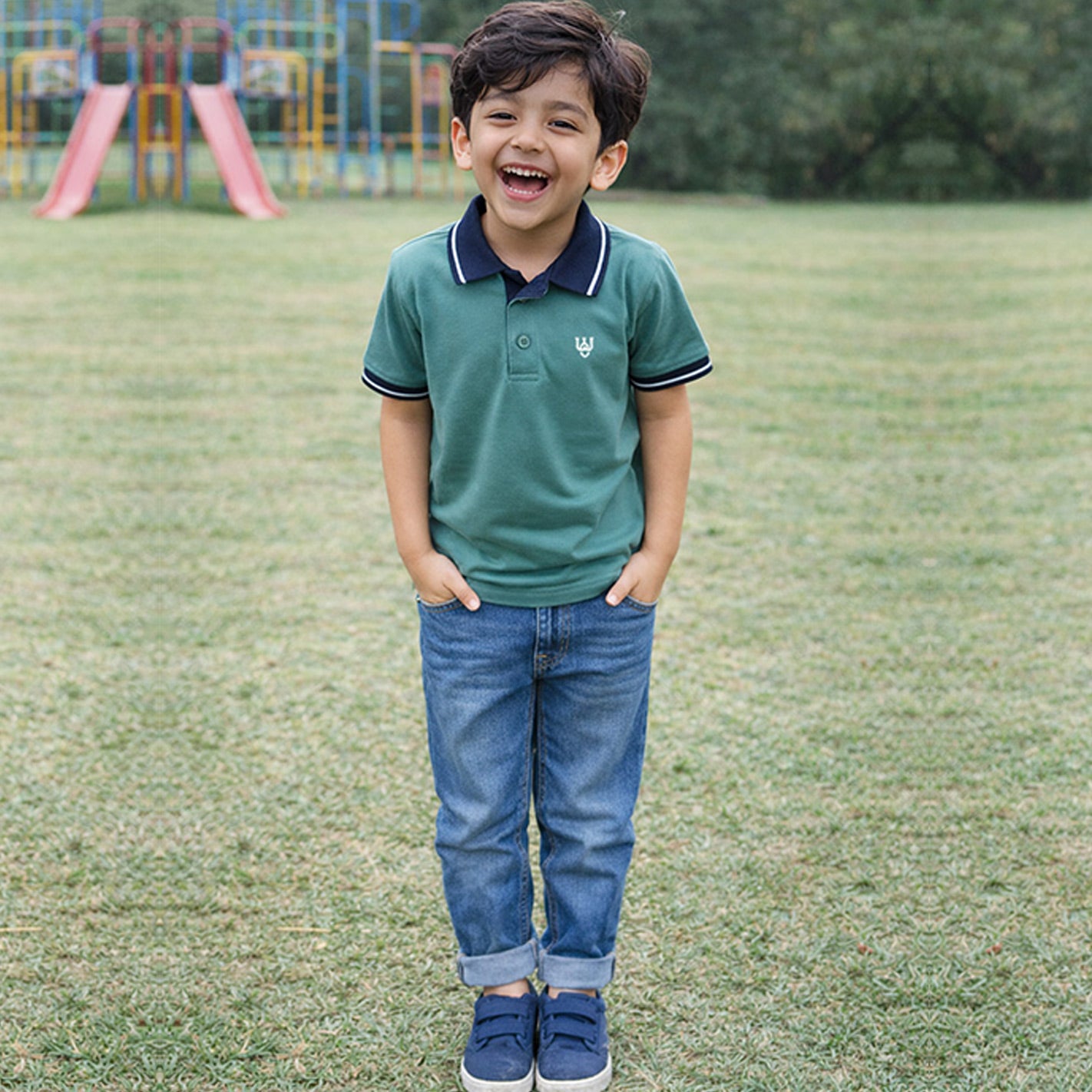 Front view of a WYO Kids Tipped Polo, Mint color