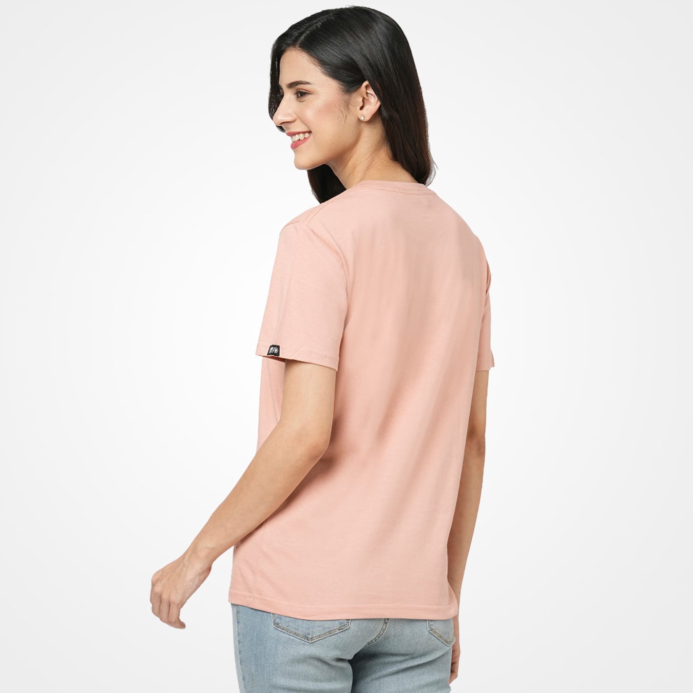 Back View of a Peach t-shirt by WYO with floral design and 'Choose Kindness' text on a white background