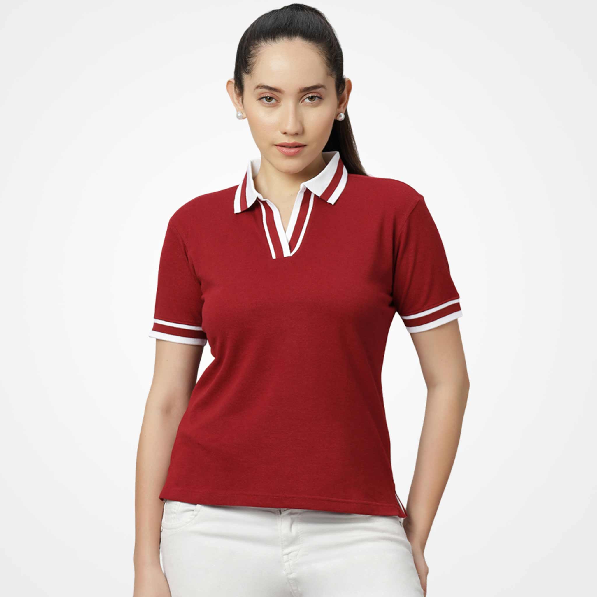 V Striped Collar Polo