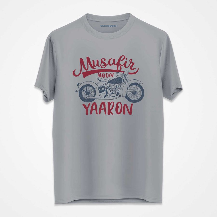 WYO cement t-shirt with red motorcycle graphic and text on a white background