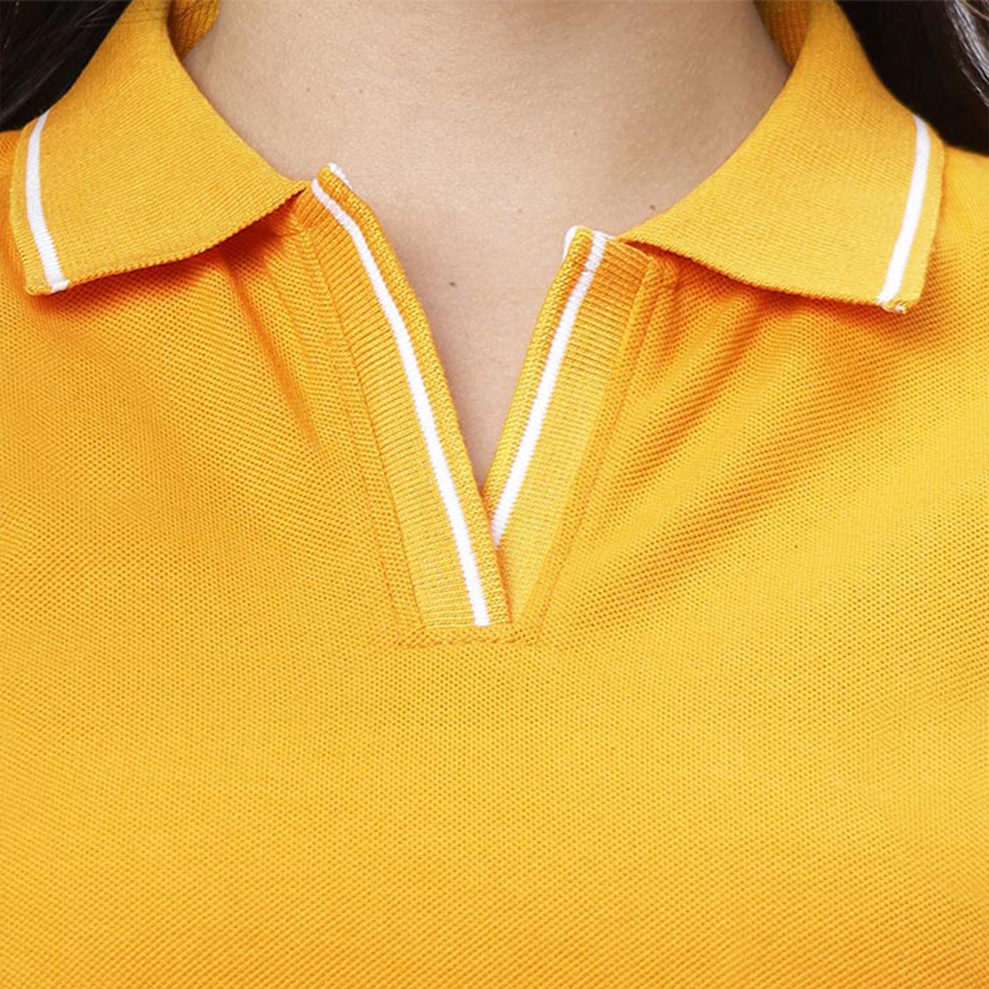 WYO Mustard polo dress with white tipped collar and V-neck detail
