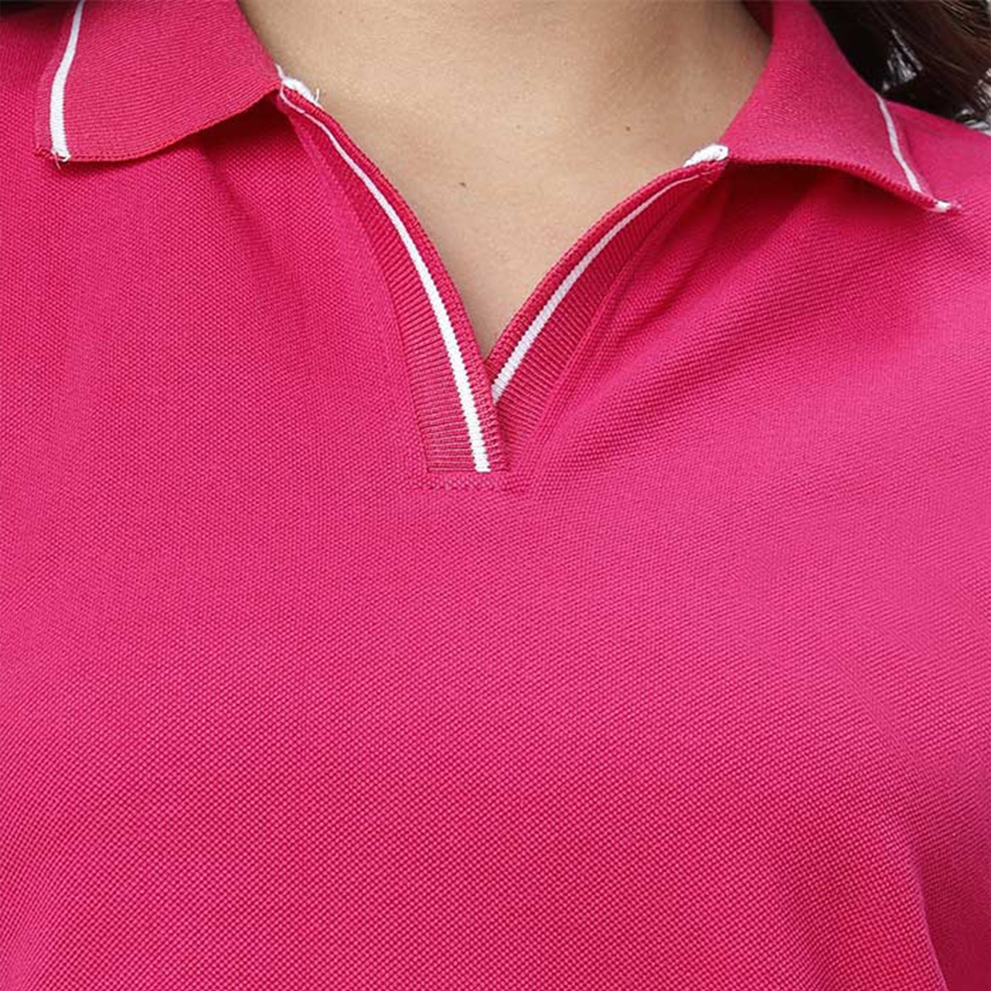 WYO Onion pink polo dress with white tipped collar and V-neck detail