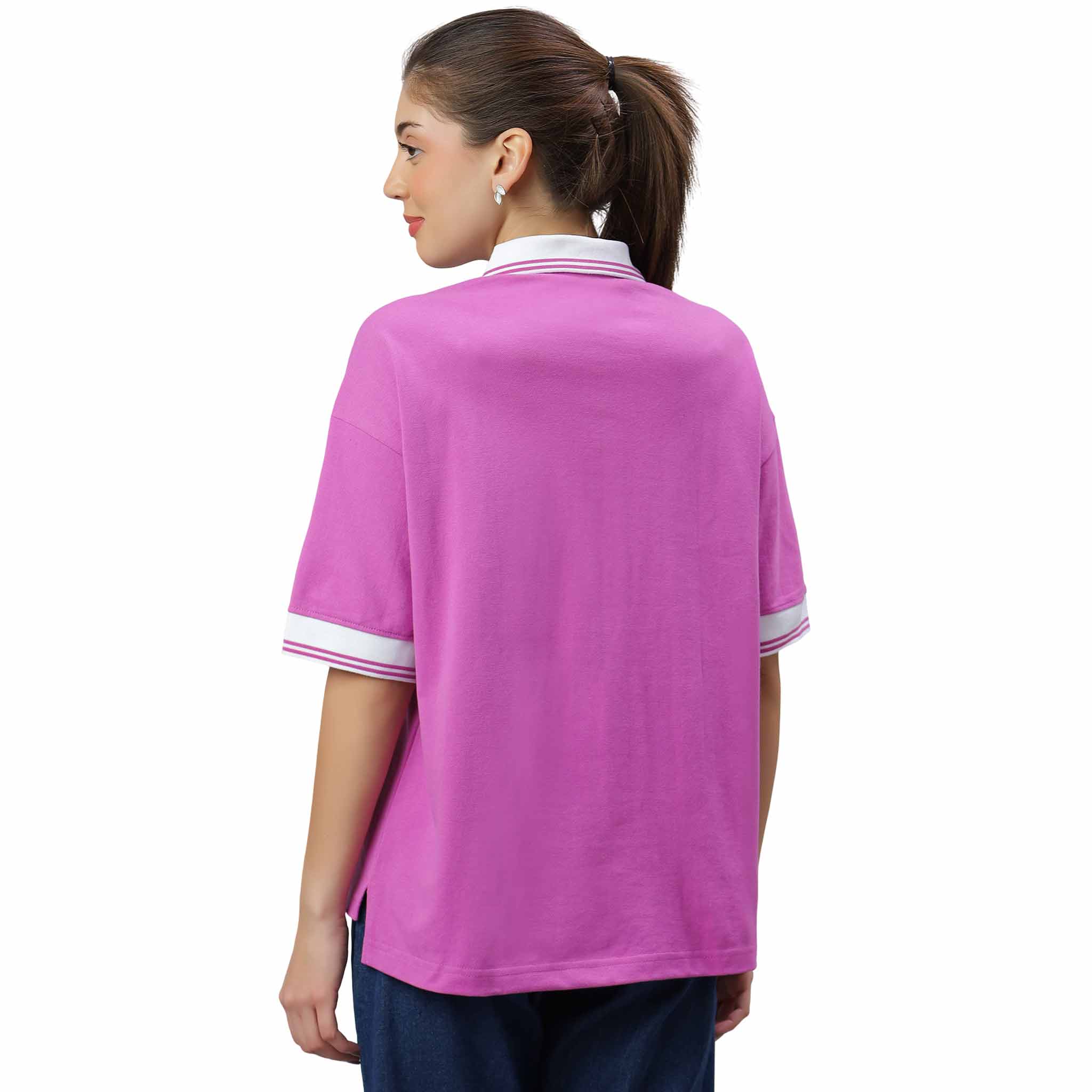 Women Oversized Contrast Collar Polo