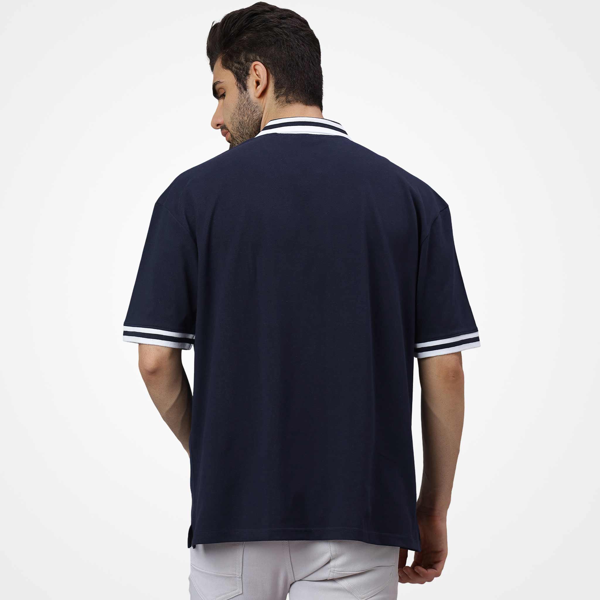 V Striped Oversized Polo